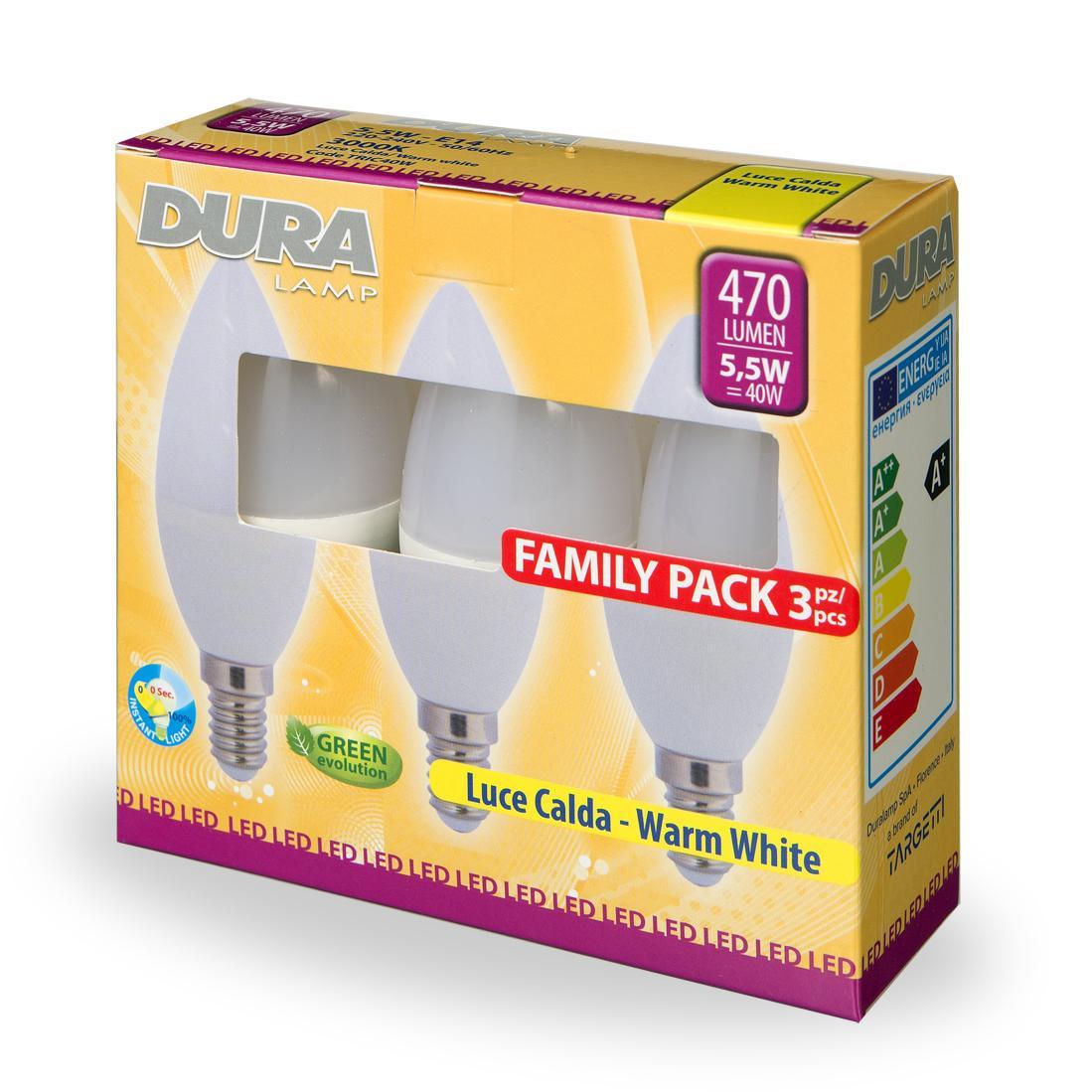 DURA TRIC40W CANDLE 5W-3000K-E14-TRIPACK