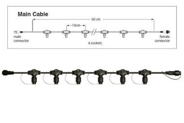 TRO 010-114 (TRO MC-6S B) FŐKÁBEL 60 CM+6 FOGLALAT