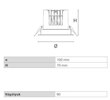 DURA DR03L1-CCT MÉLYSUGÁRZÓ LED 12W 1100LM 3000-4000-6000K  IP65 55° ø100MM UGR<19 5ÉV