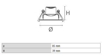 DURA VA03L1CCT VALO CCT LED MÉLYSUGÁRZÓ 7W 600LM 3000-4000-6500K Ø85MM 50° IP20/IP43 KEREK 2ÉV