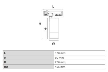 DURA TA80L2CCT-B LED SÍNES LÁMPA 25W 2250LM 2700K-3000K-4000K 24°-60° IP20 ÁLLÍTHATÓ FEKETE 4 ÉV