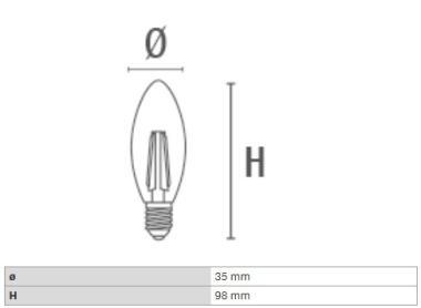 DURA LFC374N LED FÉNYFORRÁS GYERTYA VINTAGE E14 4W 470LM 4000K 320° Ø35MM ÁTLÁTSZÓ 2 ÉV