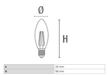 DURA LFC374C LED FÉNYFORRÁS GYERTYA VINTAGE E14 4W 470LM 6400K 320° Ø35MM ÁTLÁTSZÓ 2 ÉV