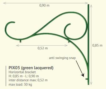 BL PIX05 VÍZSZINTES KONZOL 0,9Mx0,85M MAX. 30KG ÁLLÍTHATÓ TÁVOLSÁG MAX. 0,52M ZÖLD