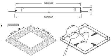 3F A0798 621x621MM KERET+KONZOLOK GIPSZKARTON ÁLMENNYEZETBE 596x596MM LED PANELEKHEZ
