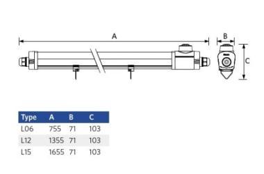 OP 531000044300 LED LÁMPATEST 62-72W 10540-12240LM 4000K 110°x135° IK08 IP66 1655MM HACCP+PIR 5 ÉV
