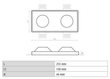 DURA DG002 GIPSZ MENNYEZETI SÜLLYESZTETT LÁMPA 2xGU10 MAX. 2x35W FÉNYFORRÁSHOZ 255x130x44MM FESTHETŐ