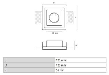 DURA DG003 GIPSZ MENNYEZETI SÜLLYESZTETT LÁMPA GU10 MAX. 35W FÉNYFORRÁSHOZ 120x120x56MM FESTHETŐ